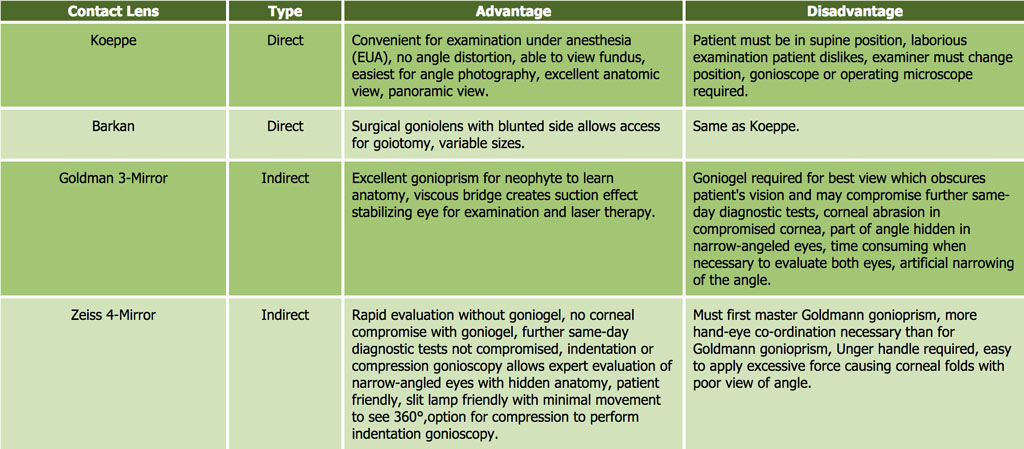 Contact Lenses Used for Gonioscopy